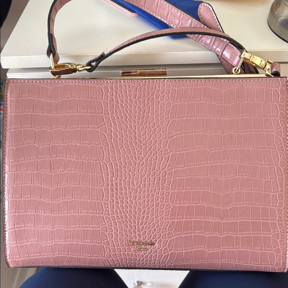 Dune London Pink Clutch with Crocodile Texture